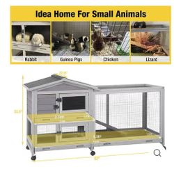 🥨Aivituvin-AIR19 Indoor Outdoor Rabbit Hutch | Bunny Cage (Inner Space 9.6ft²) - One Run Rabbit Hutch-Gray,