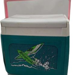 Vintage Snap-On Coleman Cooler Ice Chest Teal Pink Green Sail Surf Boarding