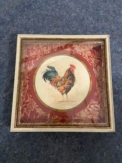 Lovely Framed/Inlayed Rooster Painting