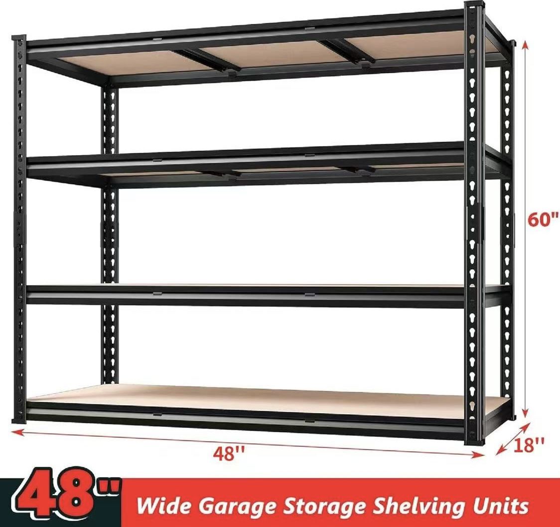 😀 REIBII 48"Wx60"Hx18"D 4-Tier Adjustable Garage Shelving Heavy Duty, 2000LBS Storage Shelves, Adjustable Metal Shelves for Garage Shelving Sturdy