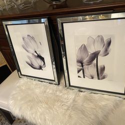 Two pretty mirrored pictures 35 each also have two 16 x 20 married picture frames