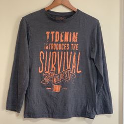 TTDENIM by Tom Tailor Long Sleeve Graphic Survival Tee Gray Orange Print Size S