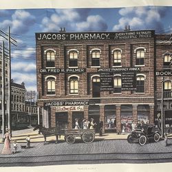 VTG Pamela C Renfroe Oil Painting Jacobs Pharmacy Coca Cola Poster Repro Print