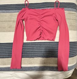 Pink Ruched Lettuce Trim Front Tee