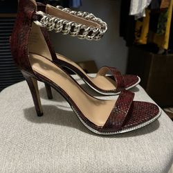 Burgundy And Silver Heels Size 9