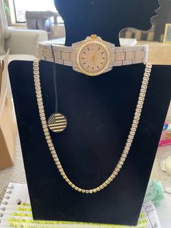 Combo iced necklace and iced watch