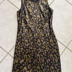 Tahari Black & Gold Animal Patterned Sequin Sleeveless Dress, Size 10 US)