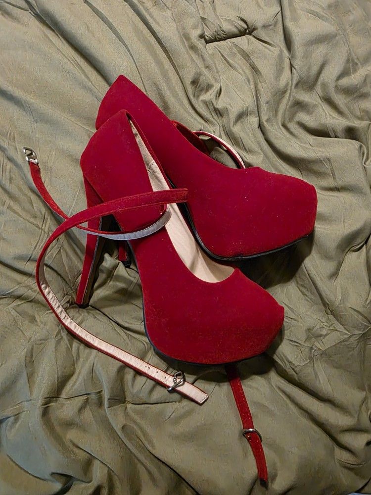 Red Velvet Ankle Strap Pump Stiletto Size 7.5
