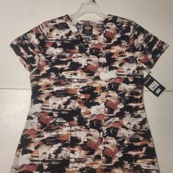 Brand New Dickies Women's Small V-Neck Print Nurse Scrub Top With Tags 