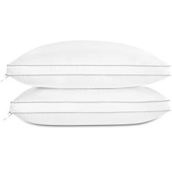 Globon Luxury Feather Down Pillow Standard Queen Size for Sleeping, Hotel Collection Fluffy Pillow, Medium Gusseted Bed Pillows, 18"X26", Pack of 2