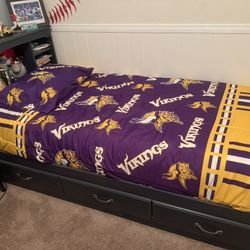 TWIN BED- 3-Drawers, Headboard with Shelves, Memory Foam Mattress