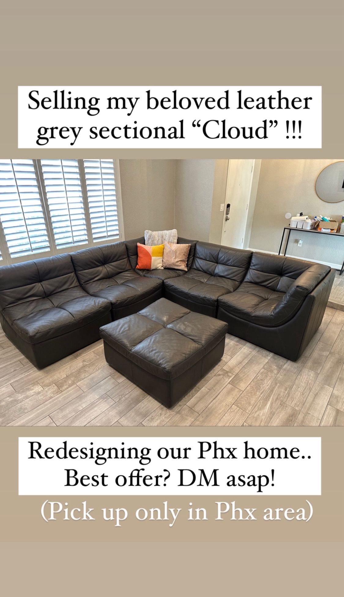 Grey Leather Cloud sofa From Z Gallerie