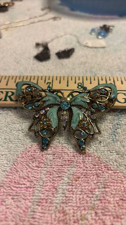Avon Butterfly Brooch with Blue Rhinestones
