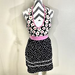 Black White Polka Dot Pink Flower Steampunk Rockabilly Kitchen 100% Cotton Apron