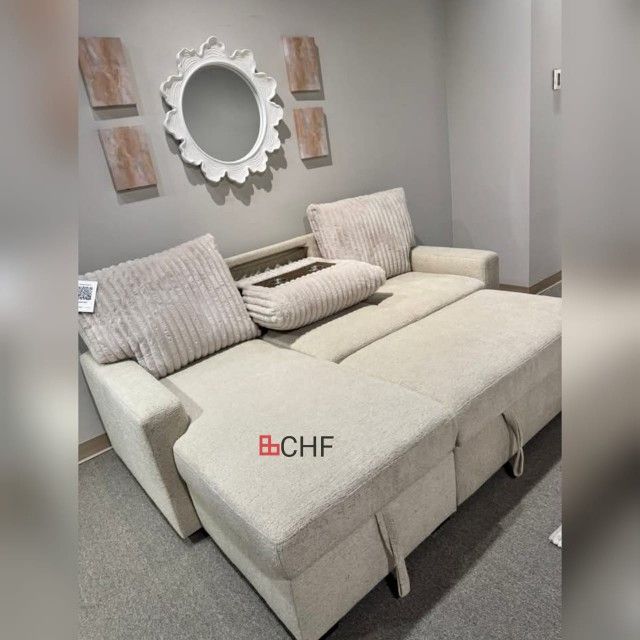 living room sectional sleeper sofa with storage chaise and cupholder  // July 4th Special Sale 