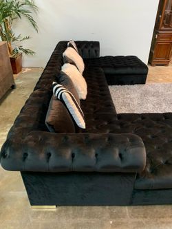 Lauren Velvet Black Double Chaise Sectional /couch /Living room set
