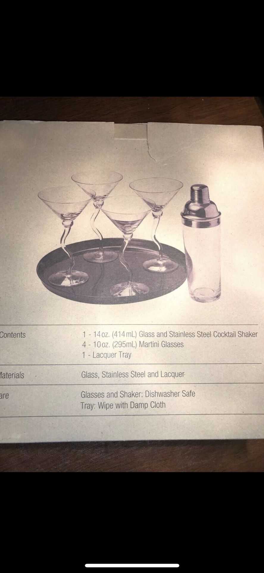 Free Glass Martini set w/Tray