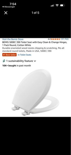 BEMIS 500EC 390 Wooded Toilet Seat with Easy Clean & Change Hinges, 1 Pack Round! (Cotton White)