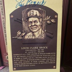 Lou Brock Autographed Hall of Fame Plaque Postcard