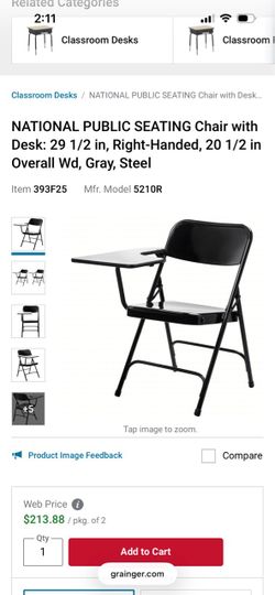 Folding Metal Chairs with desk attached- Brown