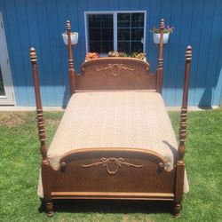 Antique reproduction 4 poster queen bed frame and mattress