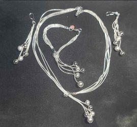 Silver Multi-Strand Jewelry Set with Ball Accents