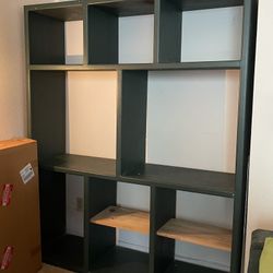 Storage Shelves, Queen Bed Frame, Mattress And Box Spring, Microwave 