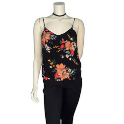 Old Navy Women’s Black Floral Tank Scalloped-Edge Cami Size M   