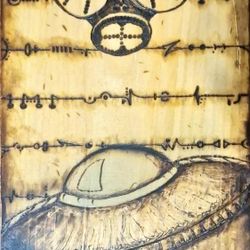Alien Encryption Woodburning,  Pyrography 