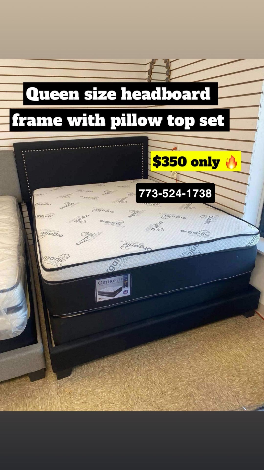 Queen Size Bed Frame Headboard With Pillow Top Mattress And Box Spring $350 Only