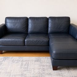 Navy Leather Sectional Sofa with Chaise – $400
