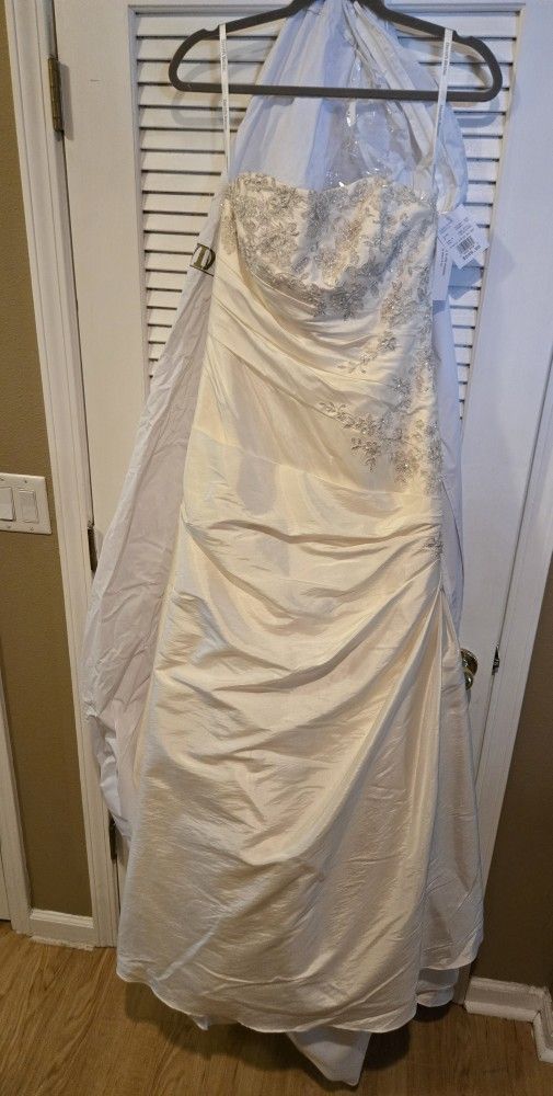 Ivory Taffeta Bridal Dress w/ Floral Appliqué – Never Worn!