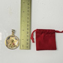 14k Gold Solid Saint Round Pendant 11 Grams