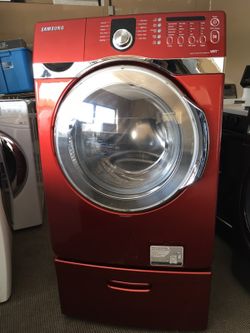 SAMSUNG FRONT LOAD WASHER ON PEDESTAL RED