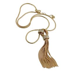 V by Laura Van Y Lariat Necklace, 28 in, Tassel Pendant with Chain, Gold Plated, Pave Glass Crystals, Vintage Glam Style