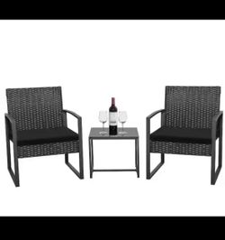 3 piece patio set steel wicker bistro set (black)