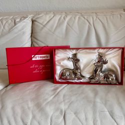 Pier 1 Silver Tone Reindeer Salt & Pepper Set in Red Box Christmas