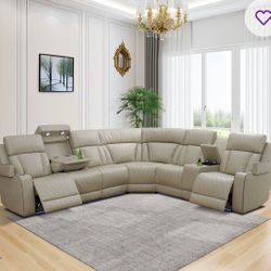 Brand New. Mason 3-Piece 211.3" Wide Breathing Leather Power Recliner Sectional