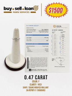 PLATINUM GIA CERTIFIED 0.47CT SOLITAIRE DIAMOND RING, F, VVS-1, SIZE 4
