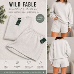 Wild Fable Sweatshirt XXL & Sweat Shorts XL Matching Lounge Set NWT Heather Gray
