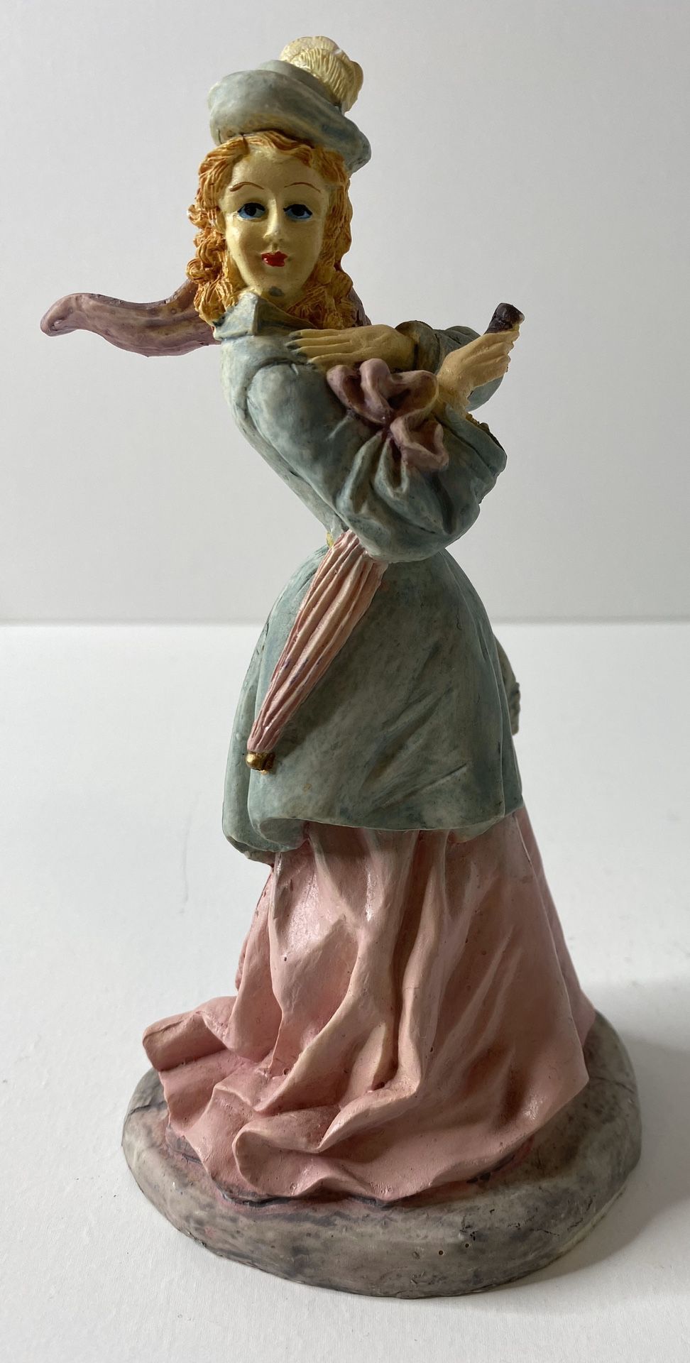 Vintage Lady In Pink Dress With Umbrella Resin Figurine