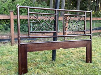 1970s Vintage McGuire Dark Bamboo & Ebonized Mahogany Leather Queen Size Headboard