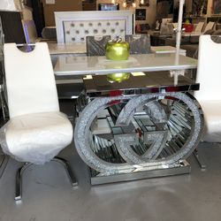 New Glass Top GG Dining Table With 4 Chairs We Finance $39 Initial Payment 