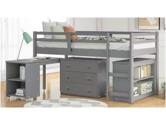 Kids loft bed (twin) with dresser, desk, shelf