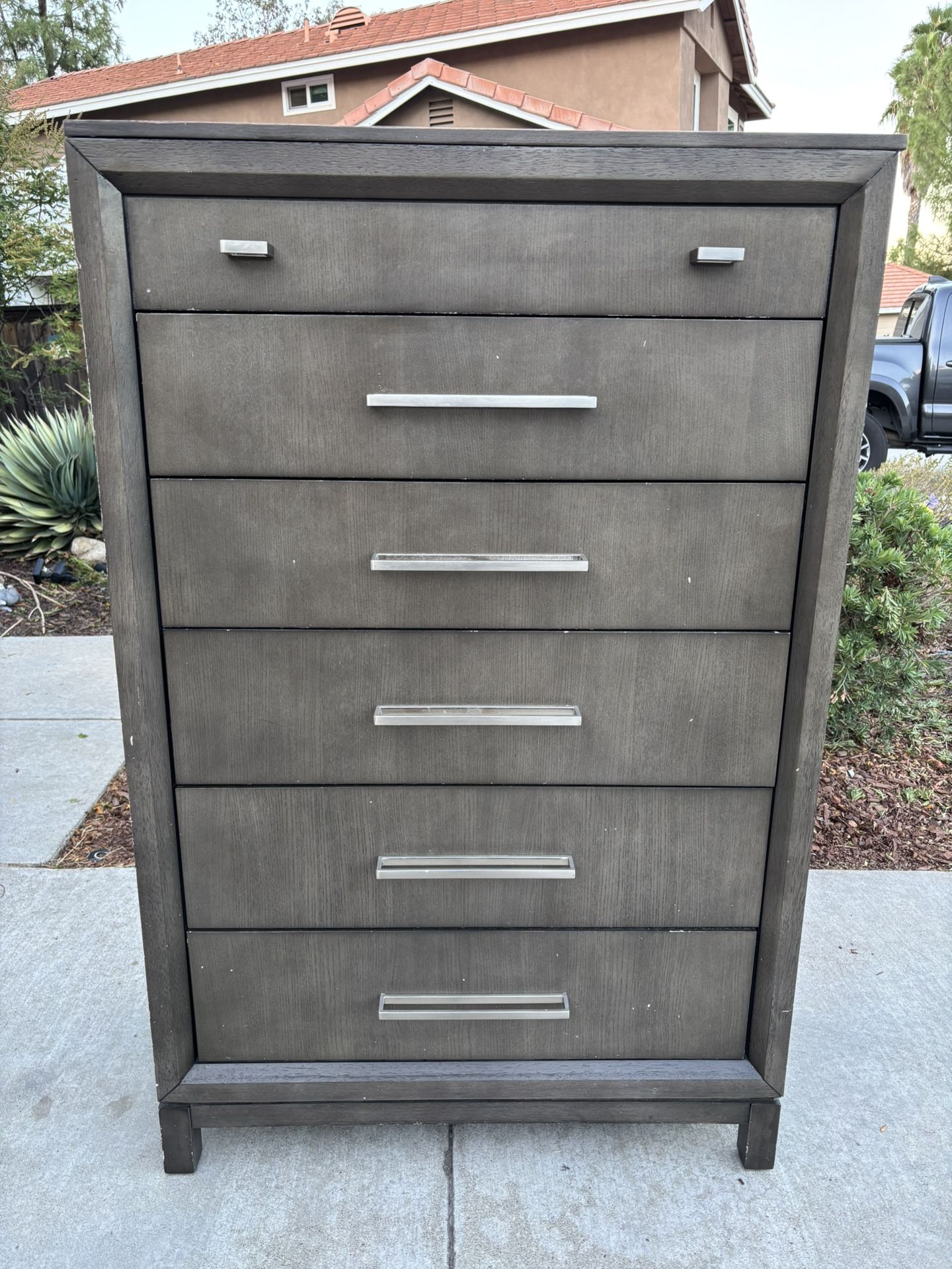 Gray Wood 6 Drawer Dresser Chest of Drawers Vanity Furniture Good Condition