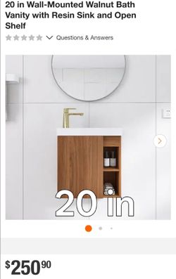 20 in Wall-Mounted Walnut Bath Vanity with Resin Sink