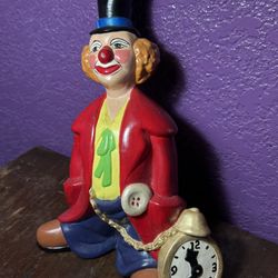 Vintage Hand Painted Clown Figurine Statue Ceramic Colorful 8" Tall