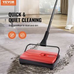 Vevor Carpet Sweeper Manual, Floor Sweeper with 300 ml Dustbin Capacity Easy to Empty, 6.7 in. Cleaning Width, Red