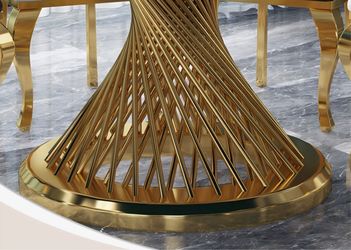 Round white and gold Marble Dining Table with 5 Chairs