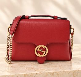 Gucci Interlocking G Red Leather Shoulder Bag